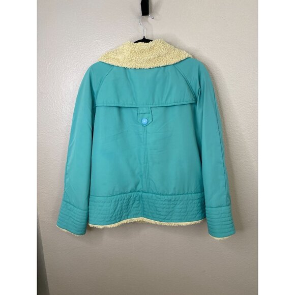 !It Los Angeles Womens Sherpa Lined Turquoise Jacket Medium Snap Button Closure - Picture 3 of 7